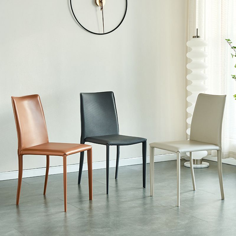 Modern Leather Side Chair Solid Back Dining Chair for Dining Room