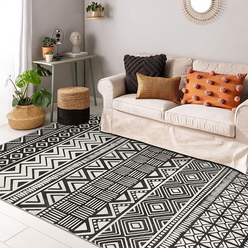 Moroccan Living Room Rug Multi Colored Geometric Printed Carpet Blended Pet Friendly Machine Washable Rug