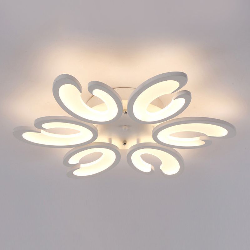 Modern Style Petal Semi Flush Chandelier Acrylic 6/9/15-Bulb Living Room Ceiling Mount Light in Warm/White Light