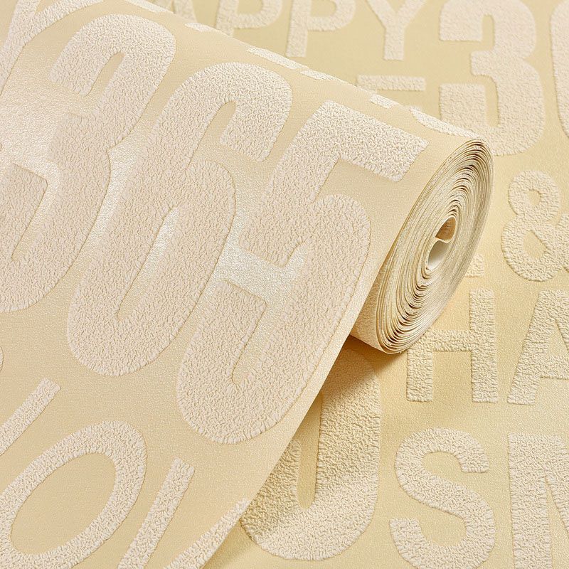 Cijfer- en letters Flock-behangrol voor studeerkamerdecoratie in natuurlijke kleur, 33 ft. x 20,5 inch