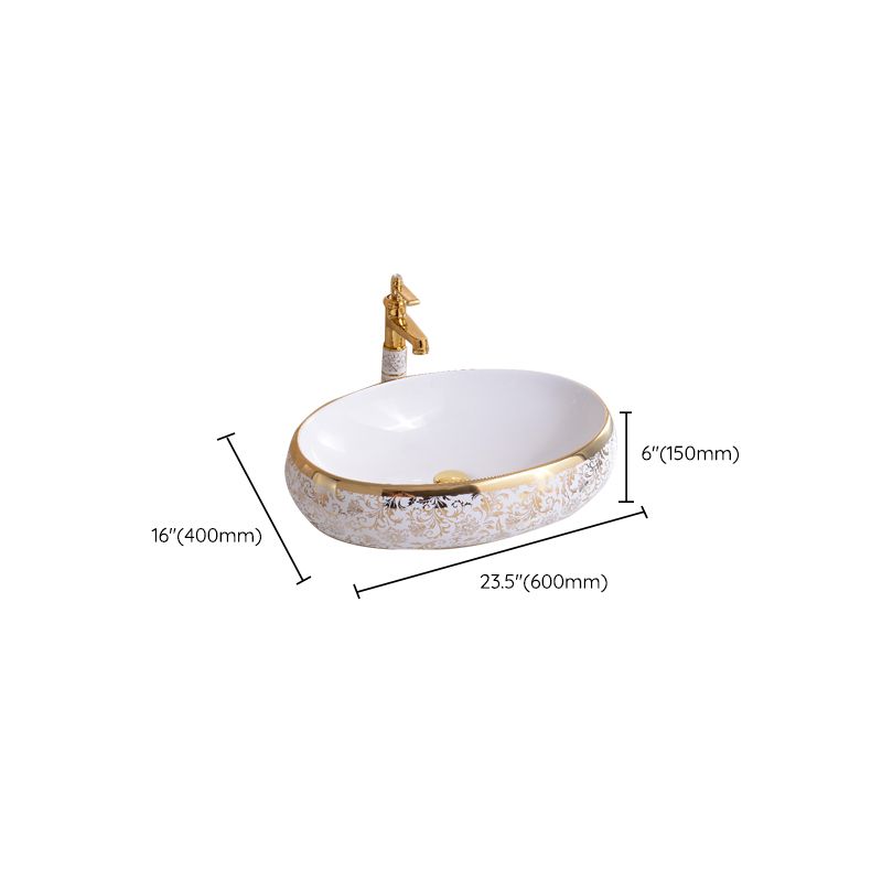 Traditional Vessel Bathroom Sink Oval Porcelain with Overflow Vessel