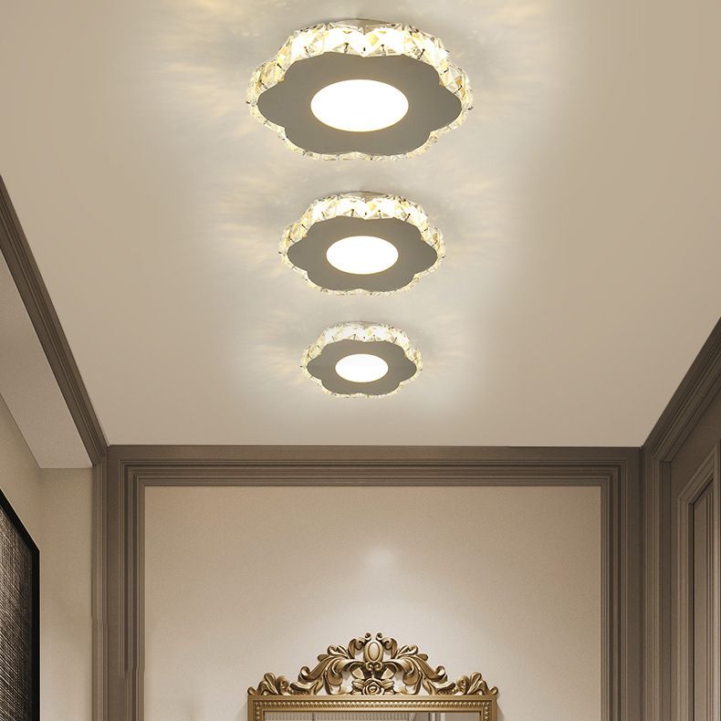 Silver Shaded Semi Flush Mount Lighting Modern LED Crystal Ceiling Light Fixture