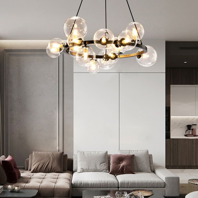 Ultra-modern Globe-Shaped Hanging Chandelier Glass Suspension Lighting with Hanging Cord for Living Room