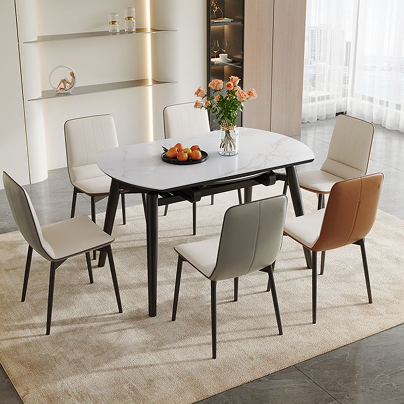Stone Top Dinette Table with Black Legs Modern Round Dining Table