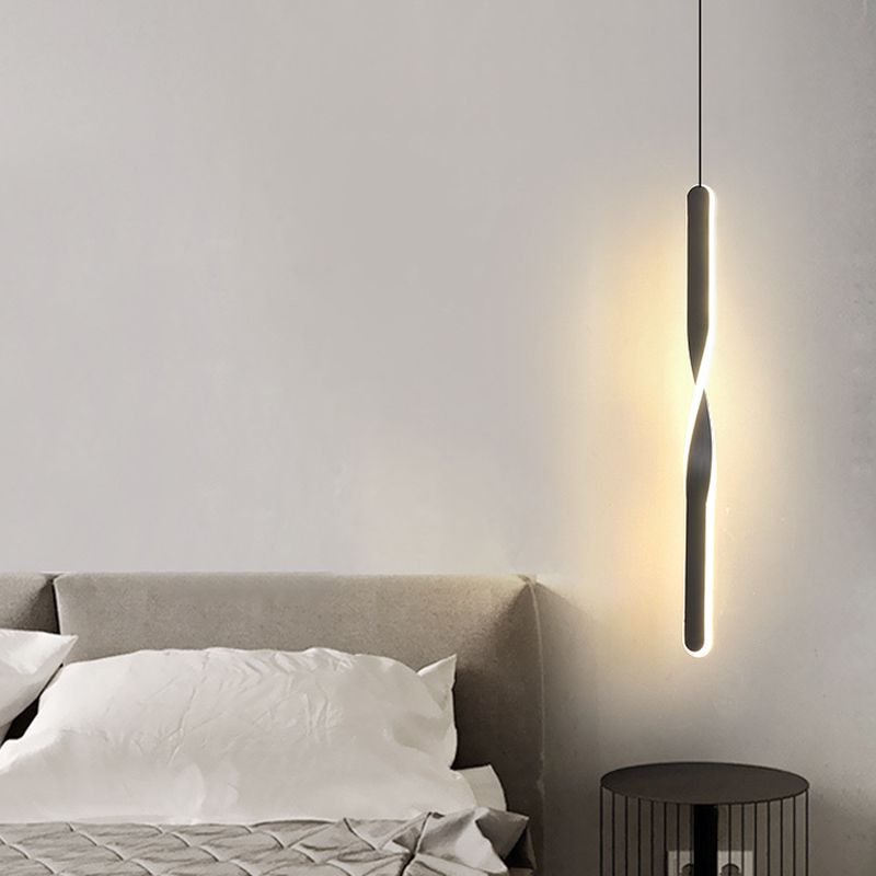Contemporary Style Long Strip LED Hanging Light 23.6" H Acrylic + Metal Simplicity Pendant Lamp for Bedroom
