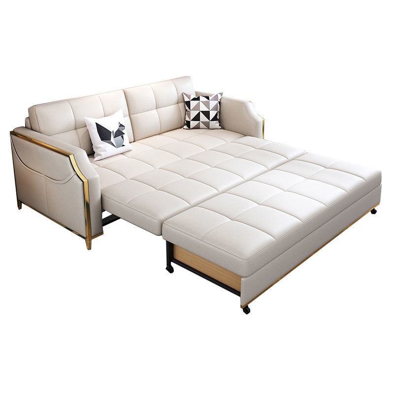 White Sleeper Sofa Faux leather Sofa Bed with Detachable Mattress