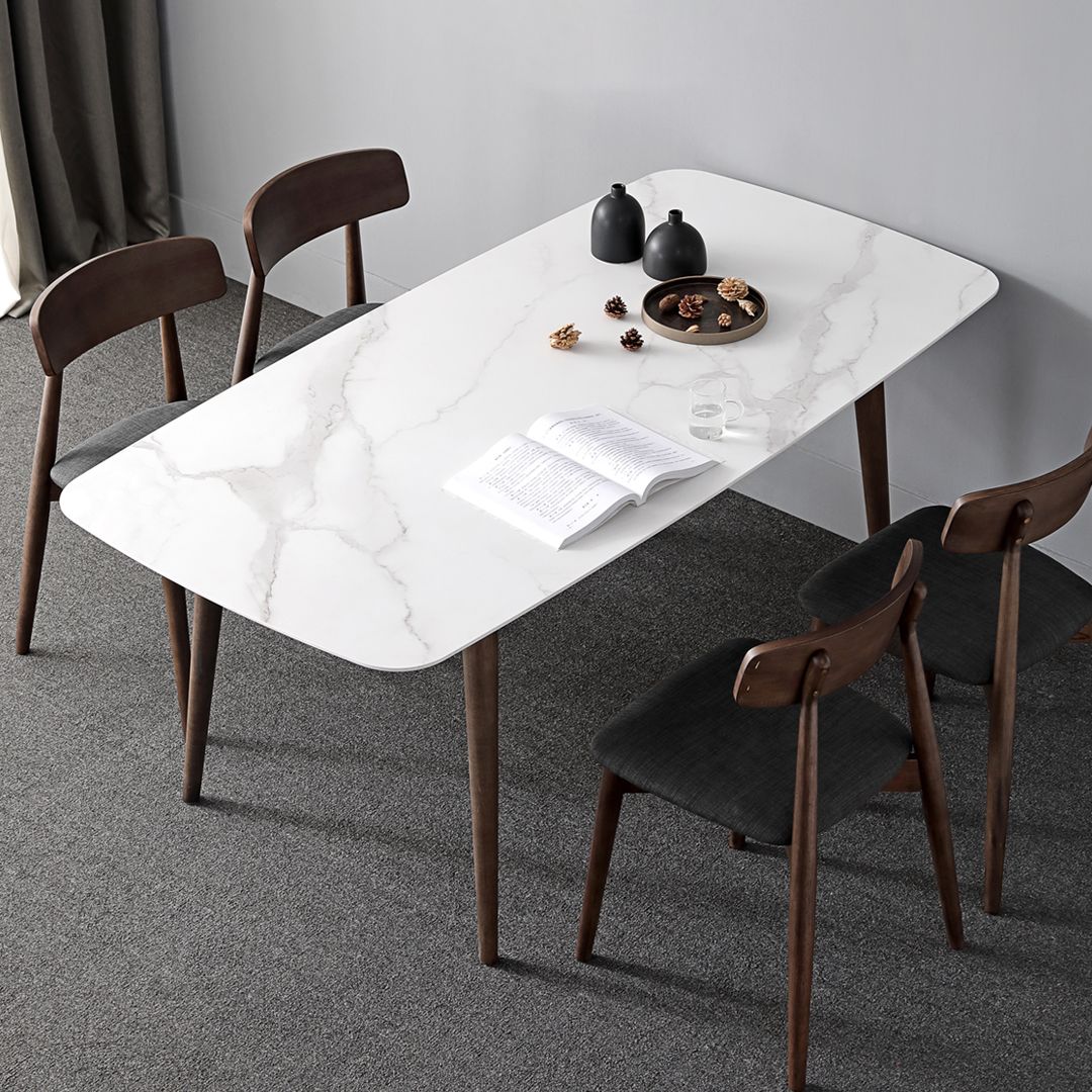 Contemporary Sintered Stone Dining Table Rectangular 4 Legs Table in White