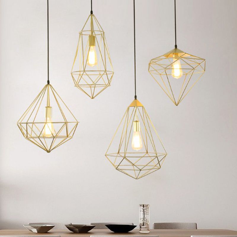 Iron Wire Cage Pendant Lamp Loft Style 1-Head Dining Room Suspension Light Fixture