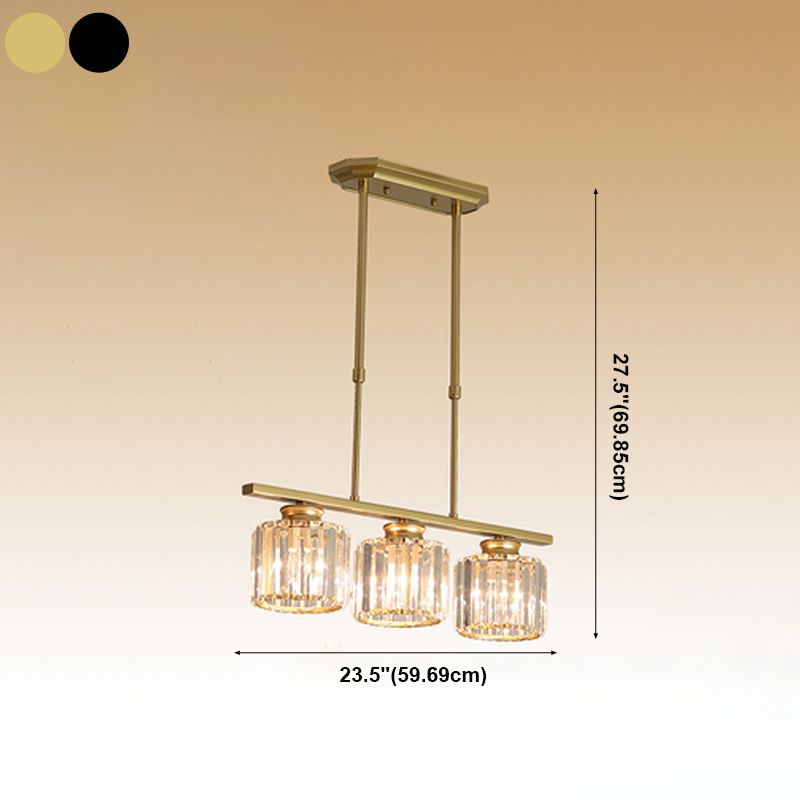 Modern Simple Island Pendant Cylinder Crystal Shade Island Light for Restaurant