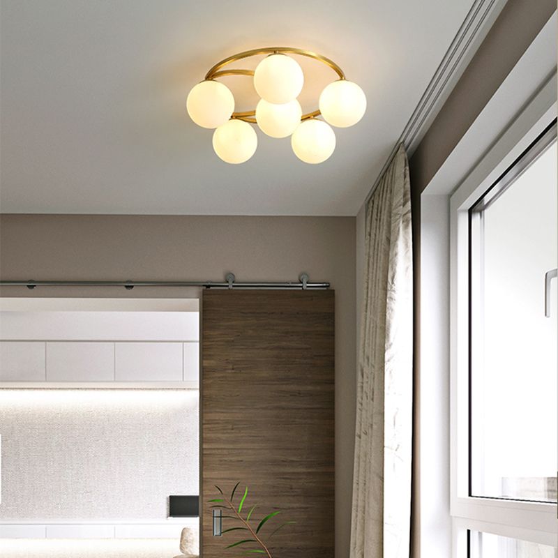 Globe Semi Flush Mount Leuchte Traditionelle Milchglas Deckenleuchten für Wohnzimmer