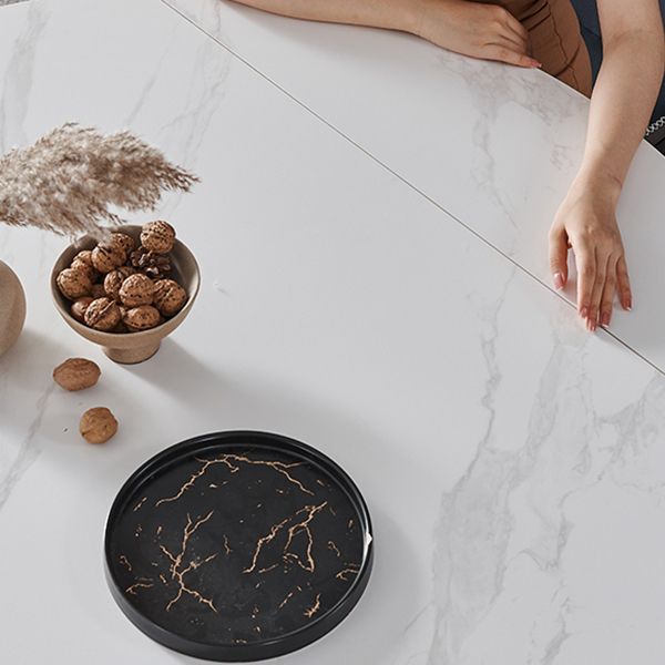 Contemporary Collapsible Sintered Stone Dining Room Table with 4 Solid Wood Legs Kitchen Dining Set