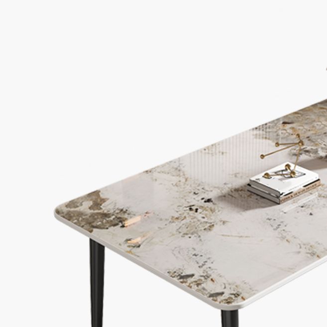 Glam Style Rectangle Dining Table Stone Top Dining Room Table