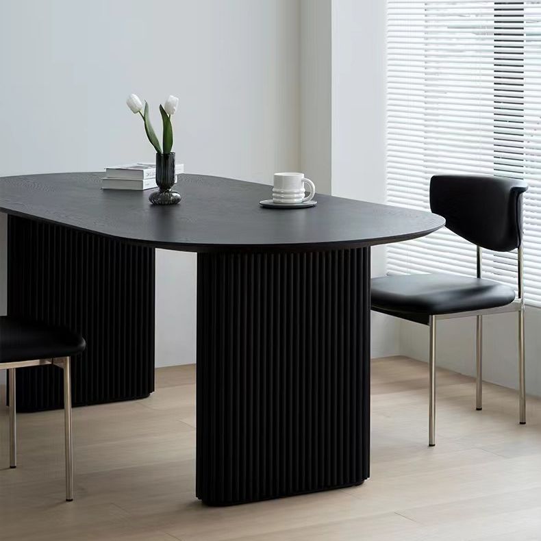 Black Pine Wood Dining Table Contemporary Style Dining Room Table
