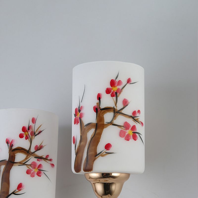 Lámpara de pared cilíndrica de vidrio de pintura a mano 2 luces de oro de 2 luces de oro