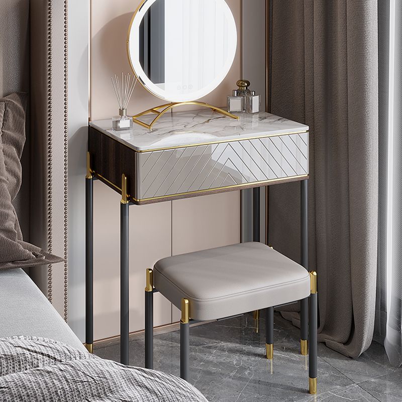 30" High Vanity Set with Stool 1-Drawer Stone Makeup Dressing Table