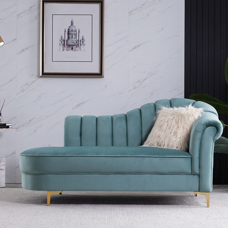 Luxury Style Velvet Chaise Lounge Bedroom Rolled Arms Chaise
