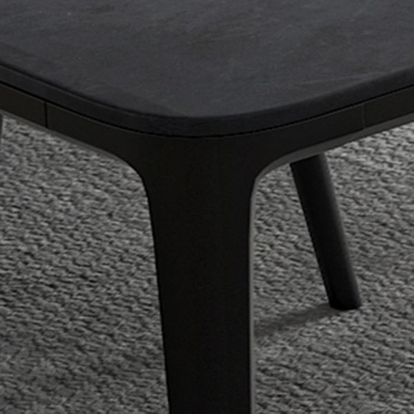 Modern Grey Rectangular Stone Tabletop Dining Table with 4 Black Legs