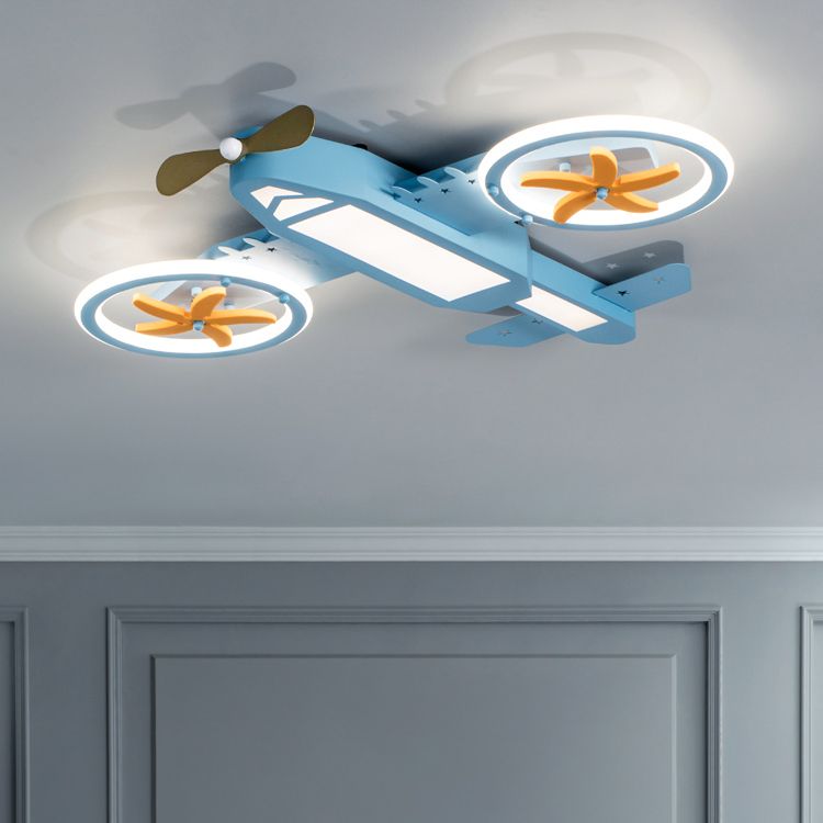 Lámpara de techo de metal LED moderna con luz empotrada en avión azul para dormitorio de niños
