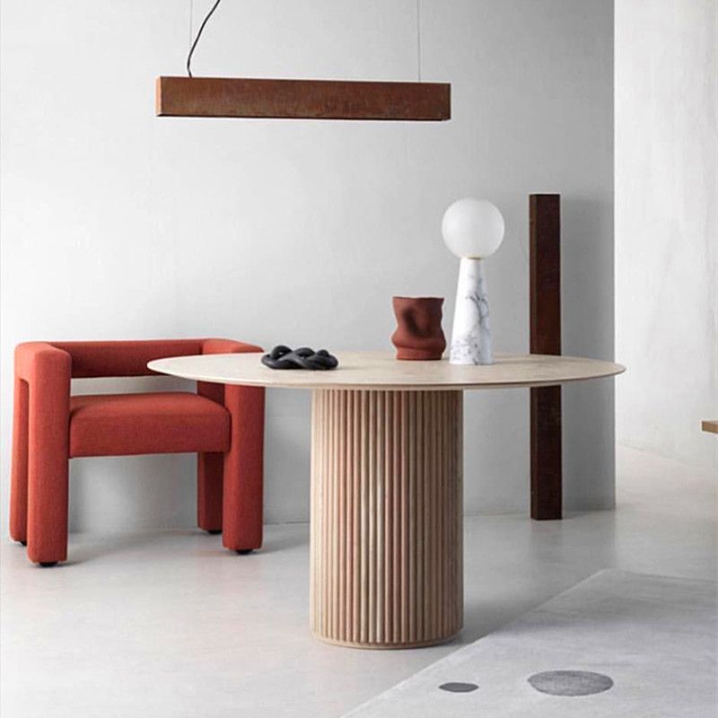 Modern Style Round Wooden Table with Pedestal Base Coffee Table