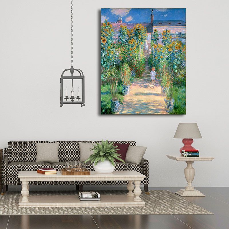 Rustic Monet Wall Art in Green the Artists Garden at Vetheuil Canvas for Home