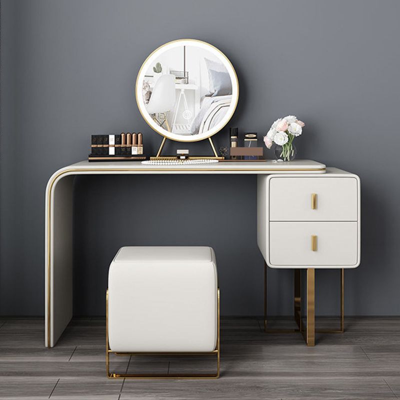 Glam Vanity Table and Stool Set 2-Drawer Faux Leather Vanity Dressing Table