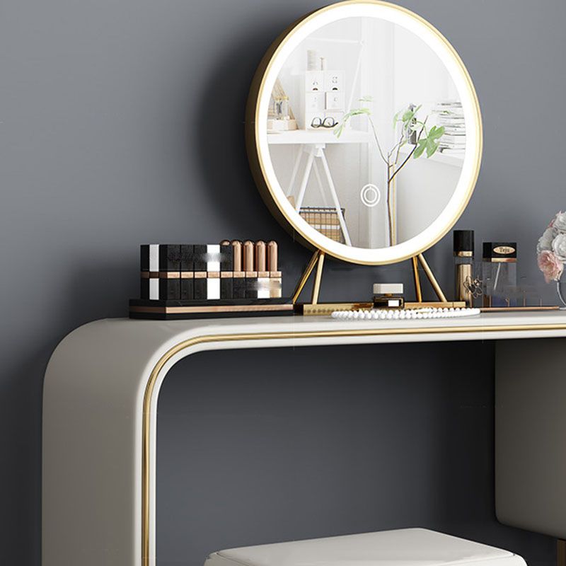 Glam Makeup Vanity Table Faux Leather Wood Dresser With Storage Drawers for Bedroom