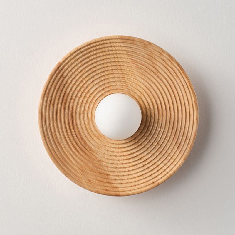 Round Shape Wood Wall Mount Light Modern Style 1-Light Wall Light Sconce