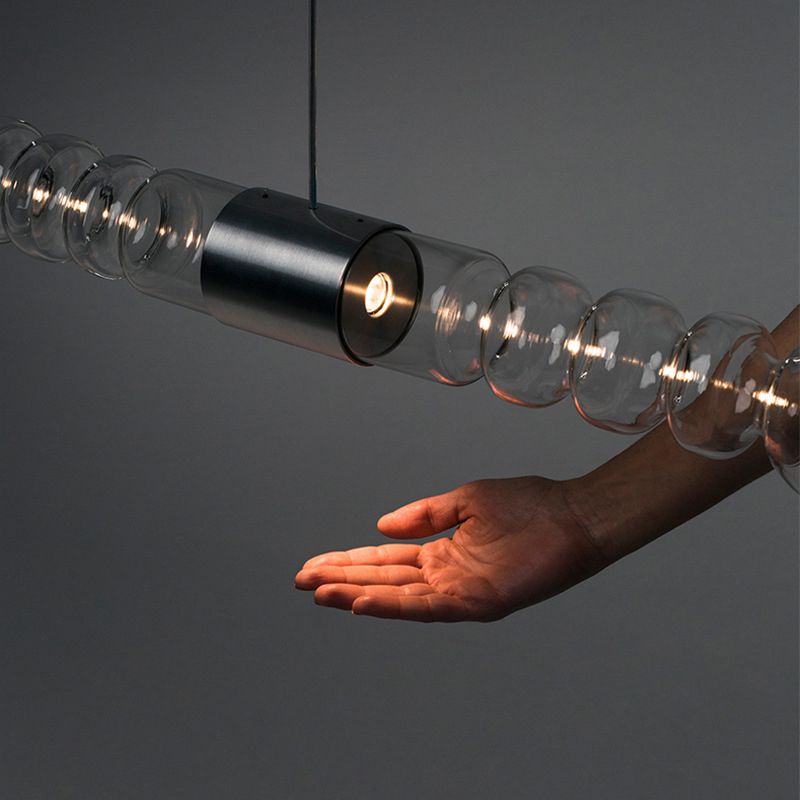 Modern LED Metal Ceiling Light Linear Shape Island Light with Glass Shade for Living Room