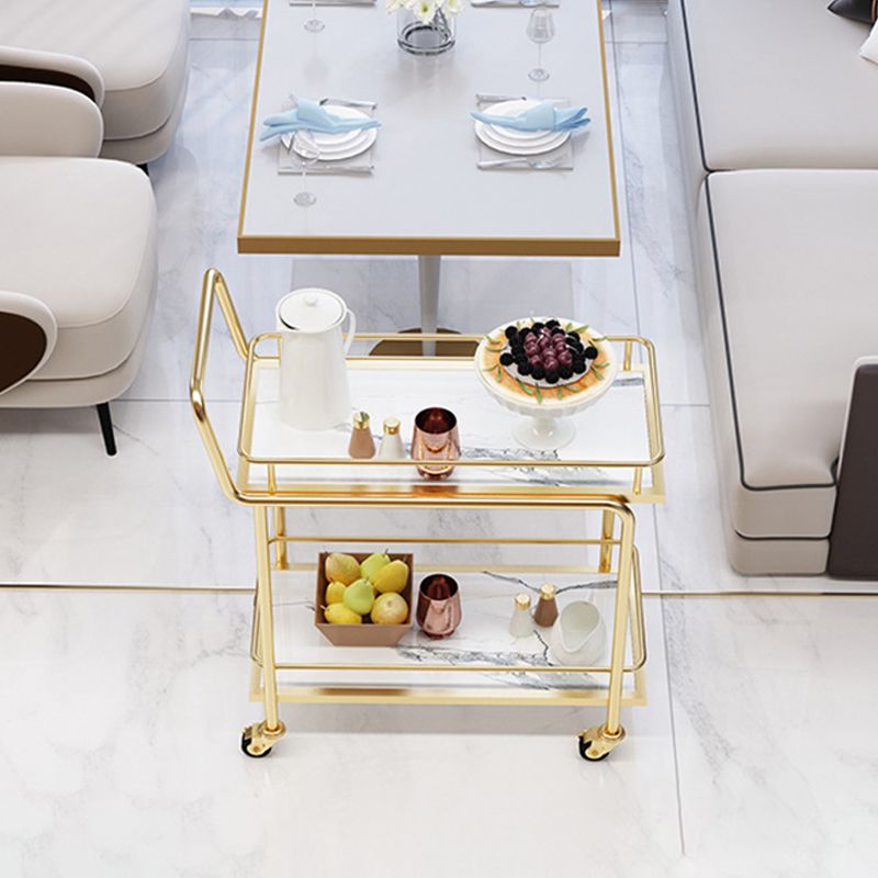 33.86" High Modern Style Rolling Prep Table Stone Prep Table for Dining Room