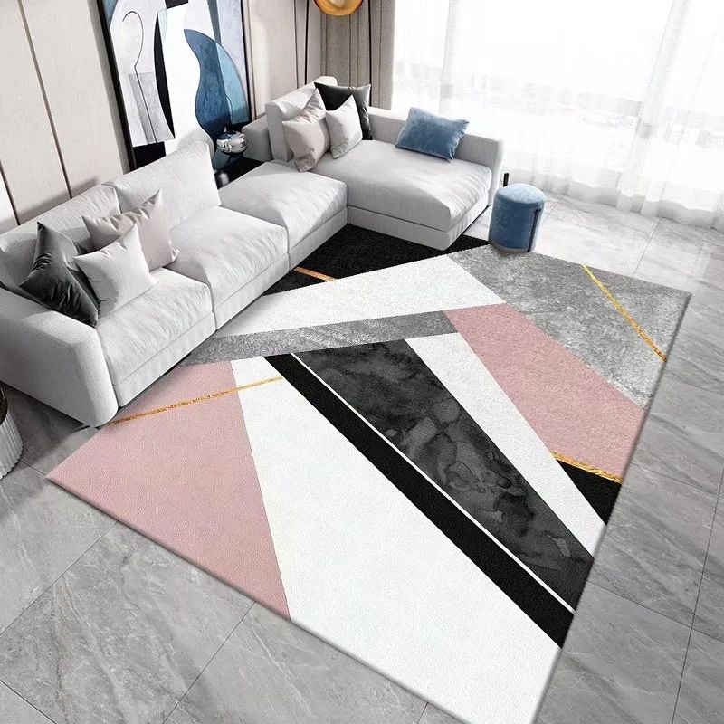 Gold Modern Rug Polyester Geometry Rug Washable Indoor Rug for Living Room