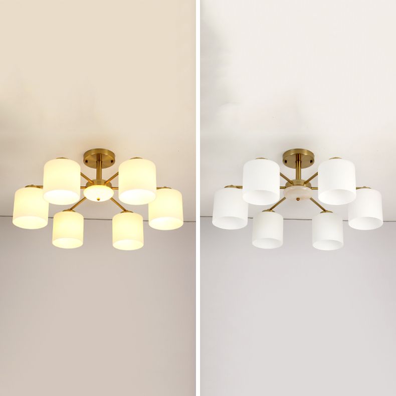 Luces de montaje de semi rascijada de estilo modernista Cilíndrico Cilindro de lámpara de techo de vidrio en oro