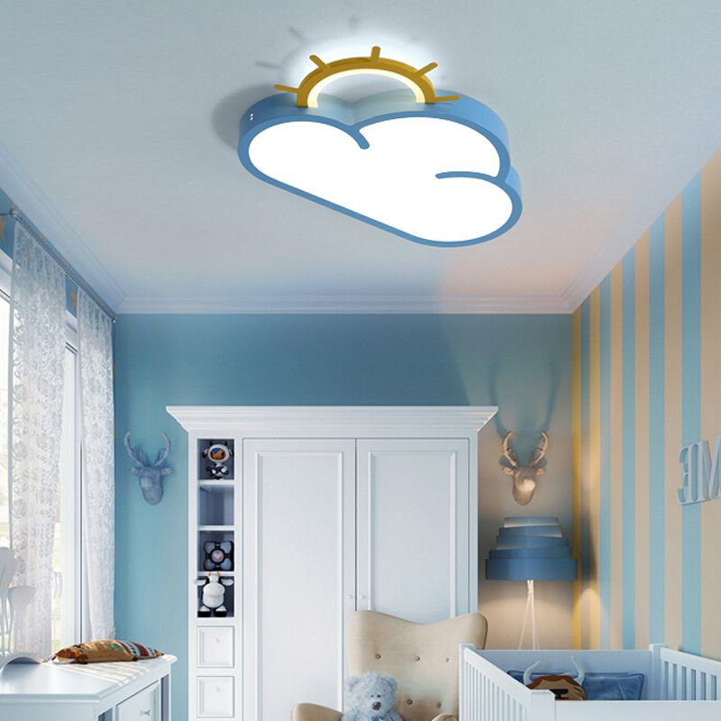 Cloud Shade Children Room Flush Mount Fixture Acrylic LED Cartoon Style Blue/Pink Ceiling Light in Warm/White Light