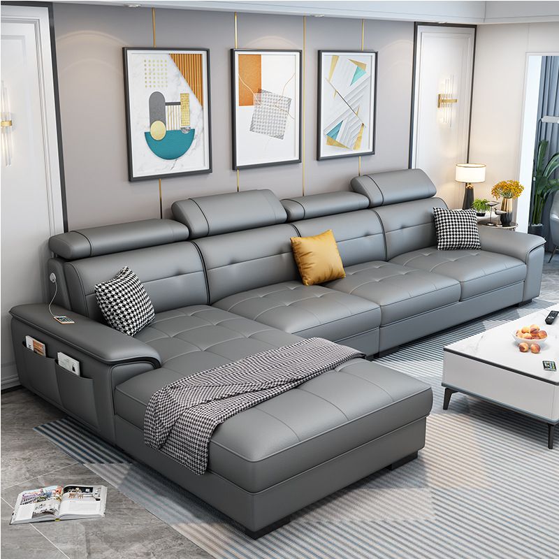 Scandinavian Faux Leather Sectional/sofa with Pillow Top Arm