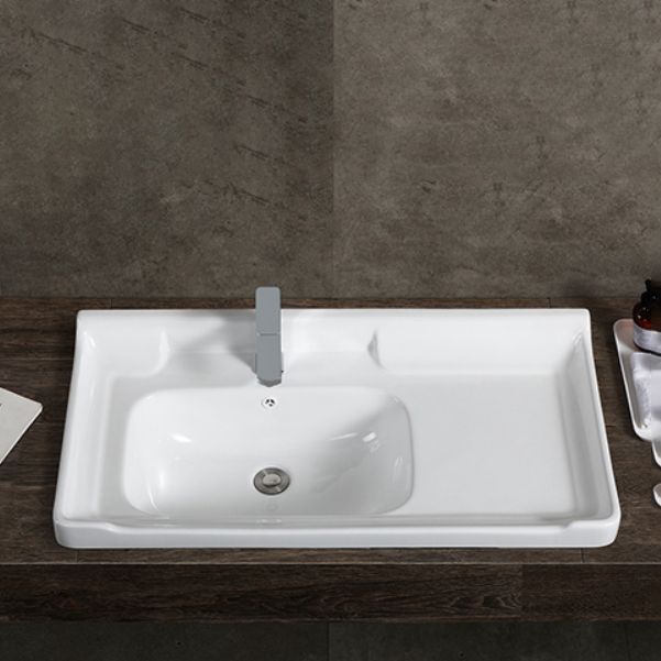 Modern Drop-in Bathroom Sink Rectangular Porcelain with Overflow Vessel Sink