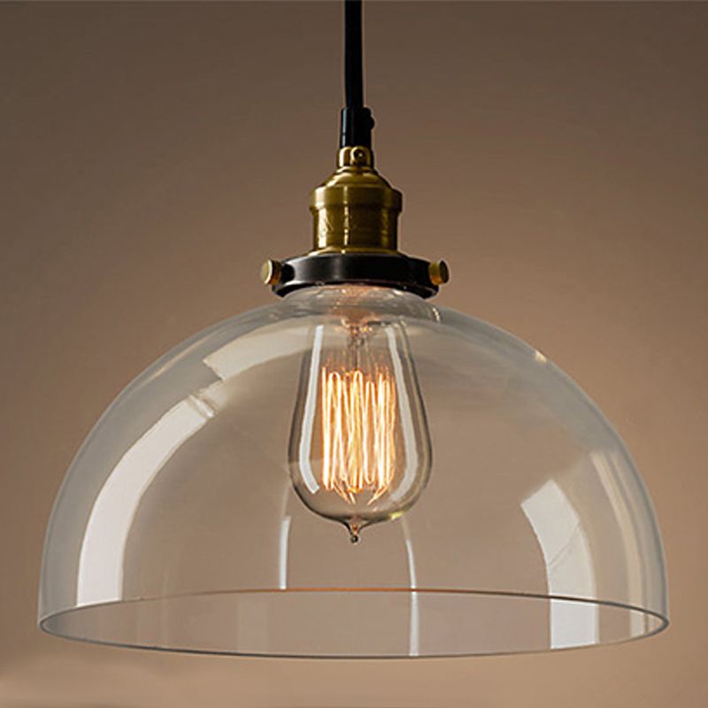Industrial Vintage Geometric Pendant Light Electroplate Iron Hanging Lamp with Glass Shade