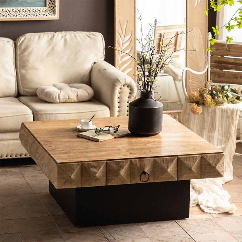 17"H Contemporary Coffee Table Solid Wood Pedestal Coffee Cocktail Table