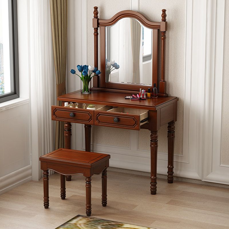 Victorian Solid Wood Vanity Makeup Dressing Table Stool Set with Mirror