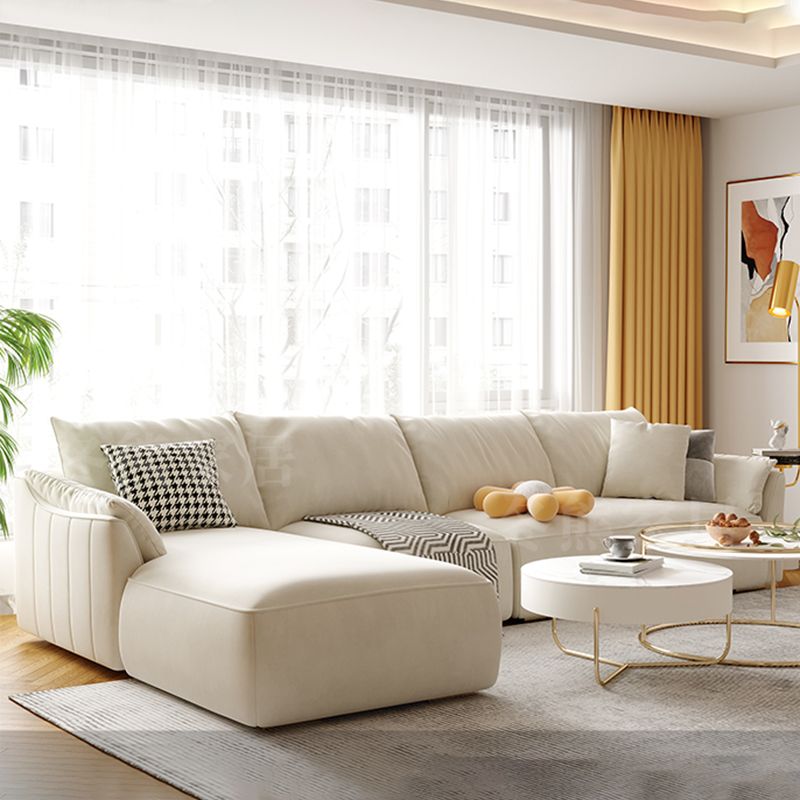 Beige Pillow Back Sectional with Flared Arm for Apartment and Living Room