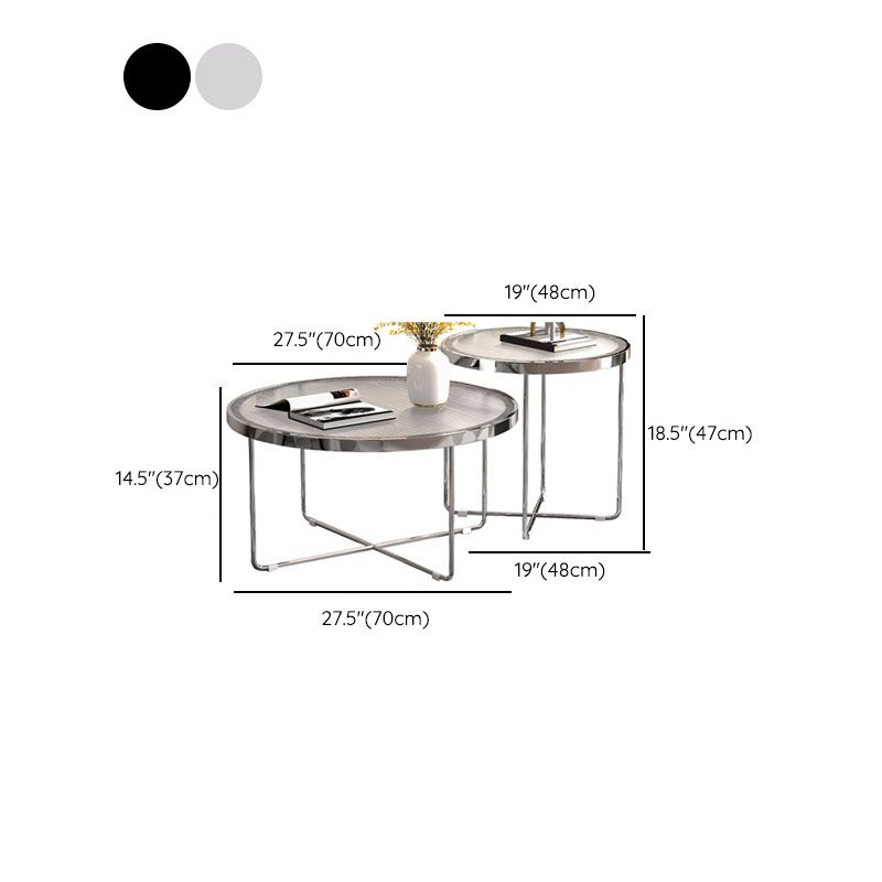 Round Cross Legs Coffee Table Stainless Steel Cocktail Table