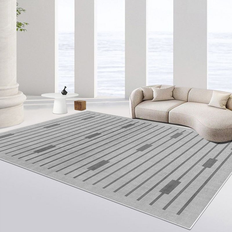 Contemporary Line Rug Polyester Gray Rug Washable Rug for Home Decor