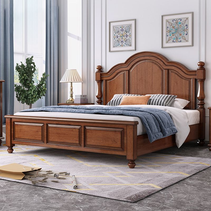 Mid-Century Modern Standard Bed Solid Wood Panel Bed with Headboard