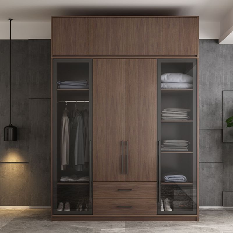 Brown Wood Wardrobe Armoire Modern Freestanding Wardrobe with Self Close Drawers