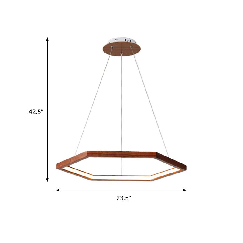 Hexagonal Pendant Chandelier Contemporary Acrylic LED Light/Dark Wood Hanging Ceiling Light, 16"/19.5"/23.5" Wide