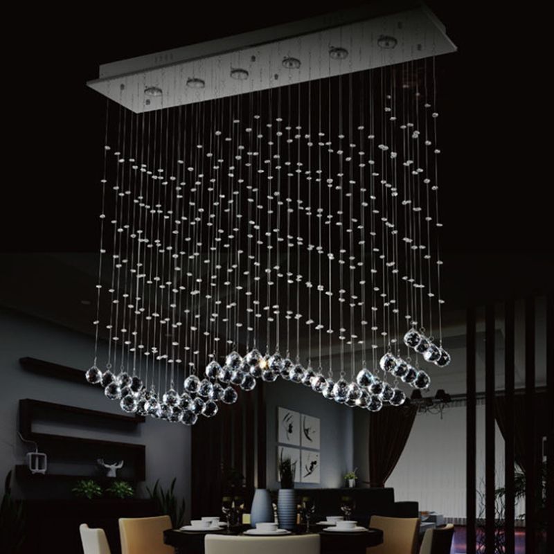 Modern Wave Shaped Ceiling Light 6-Head Crystal Draping Flush Mount Fixture in Stainless Steel