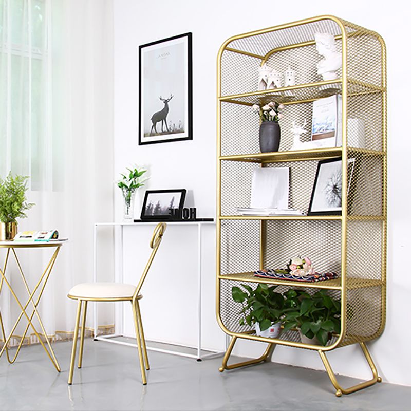 Contemporary Standard Metal Bookcase Closed Back Bookshelf with Rectangular Shelves