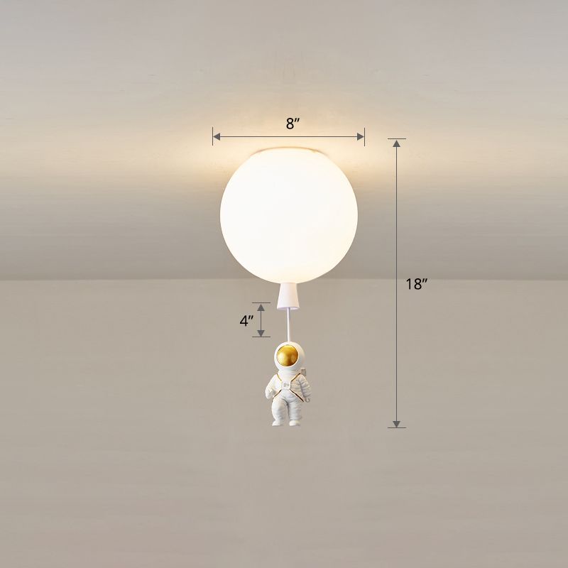 Lámpara de techo estilo infantil con 1 bombilla, color blanco, astronauta y globo, montaje empotrado con pantalla acrílica