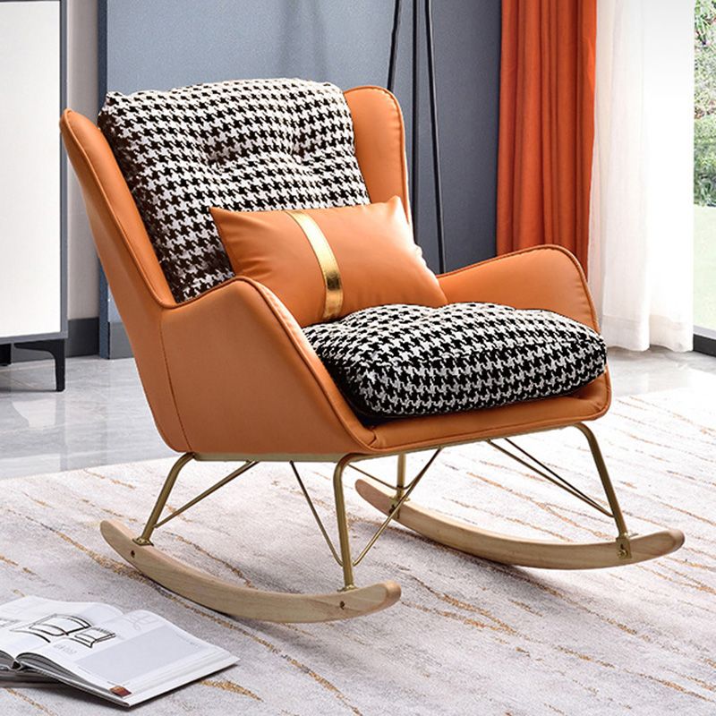 Modern Upholstered Rocker Chair Metal Frame Spindle Rocker Chair for Living Room