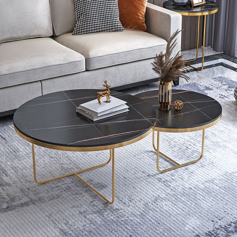 Luxurious Round Slate Top Coffee Cocktail Table in Black and White