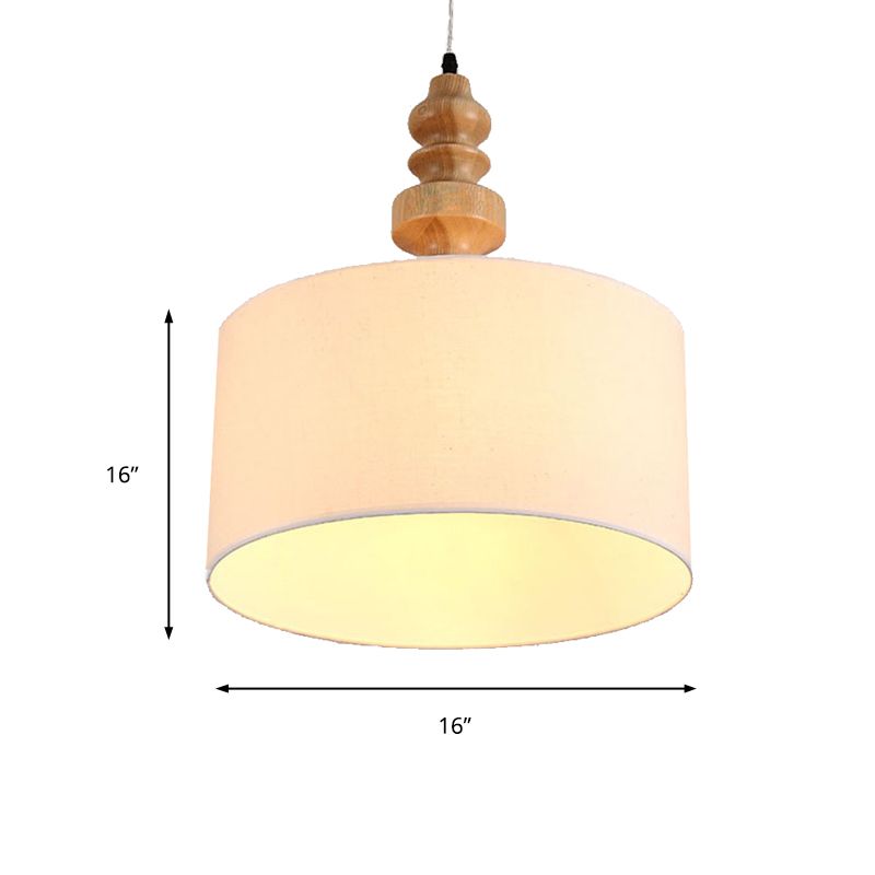 1 pendentif de plafond léger léger tambour classique tissu blanc suspendu pour restaurant, 16 "de large