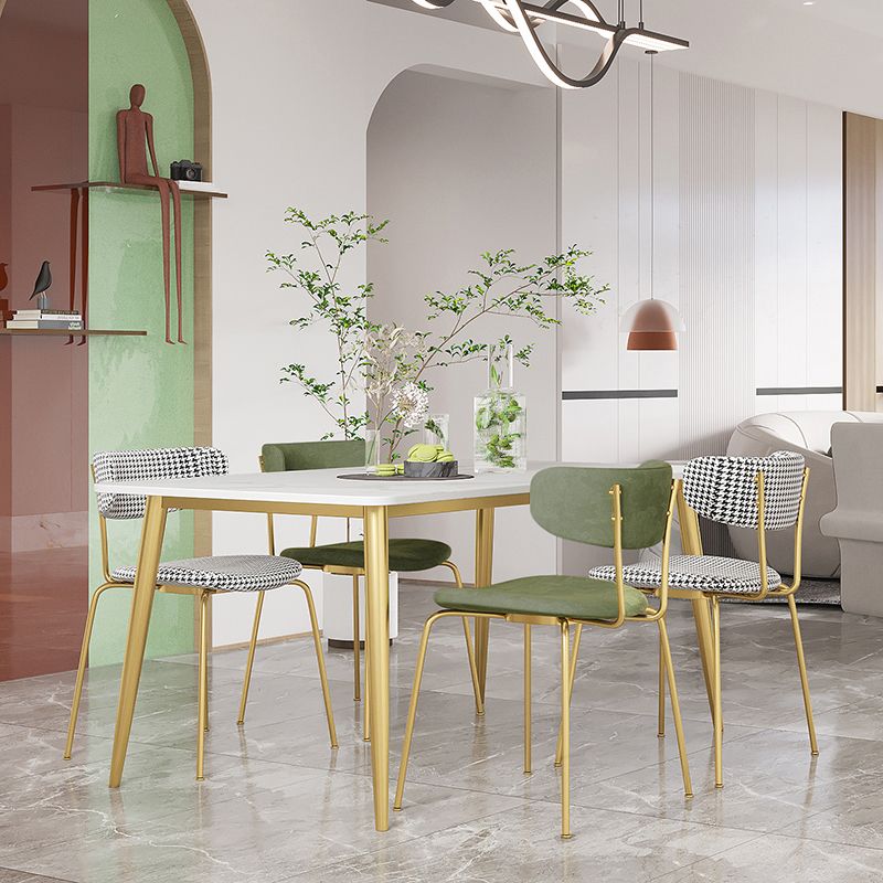 Scandinavian Sintered Stone Dining Table Set with Rectangle Table and Gold Legs Home Dining Set